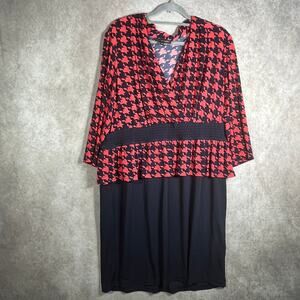 Chris McLaughlin Dress Womens Size 18W Blue Coral Houndstooth Peplum Knee Length